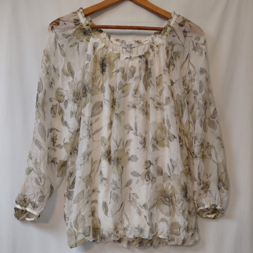 Rosemarine Silk Bubble Hem Blouse Women's Size Large Floral Made In Italy‎